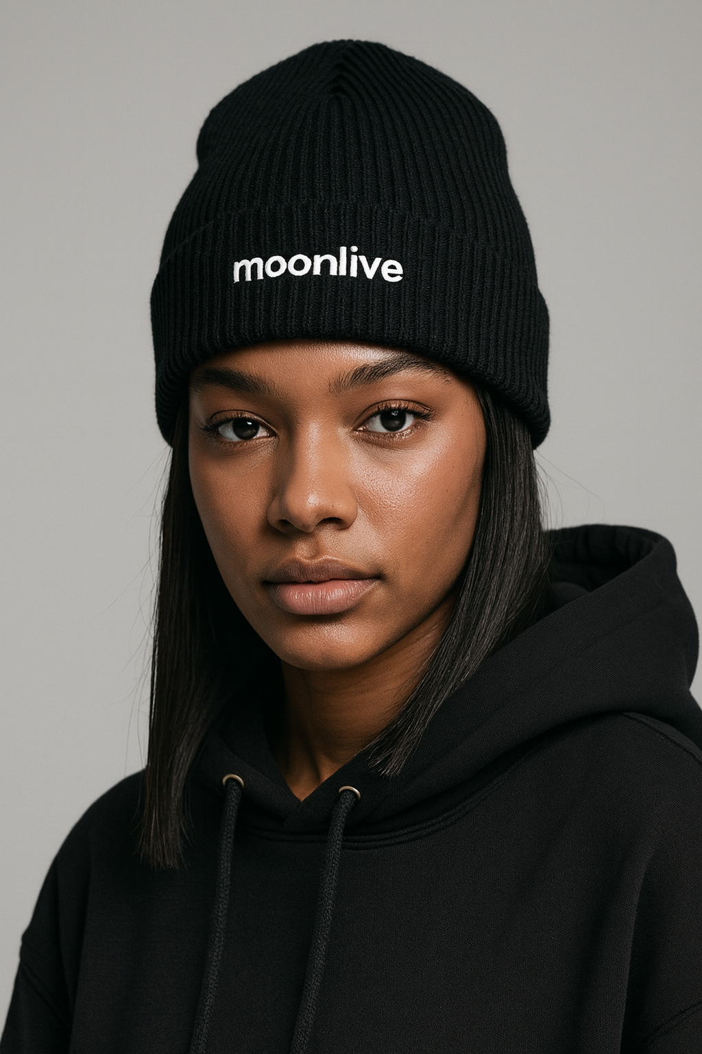 MOONLIVE Organic Rib Beanie – Schwarz